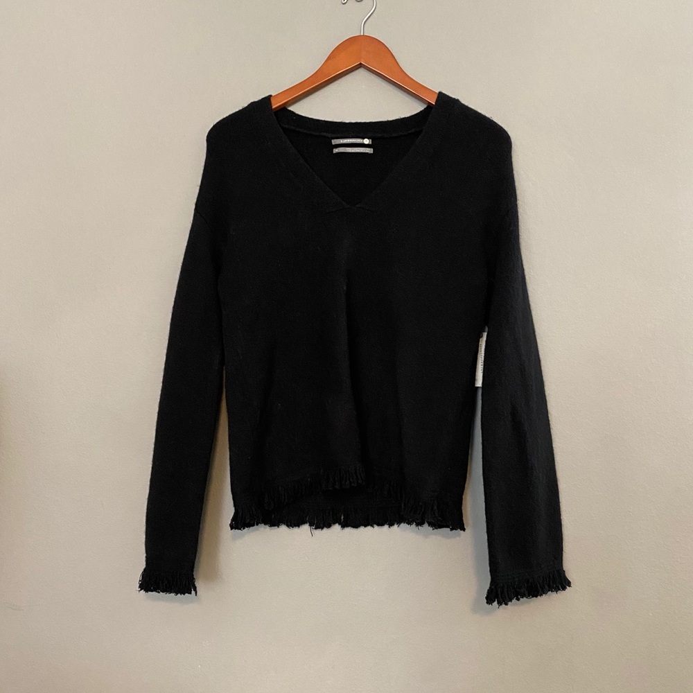 Anthropologie Black Fringe Sweater Top NWT